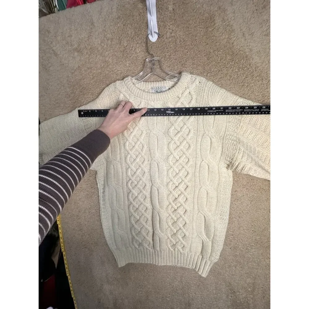 Classic Cream Fisherman Cable Knit Sweater 100% Wool - Picture 12 of 14